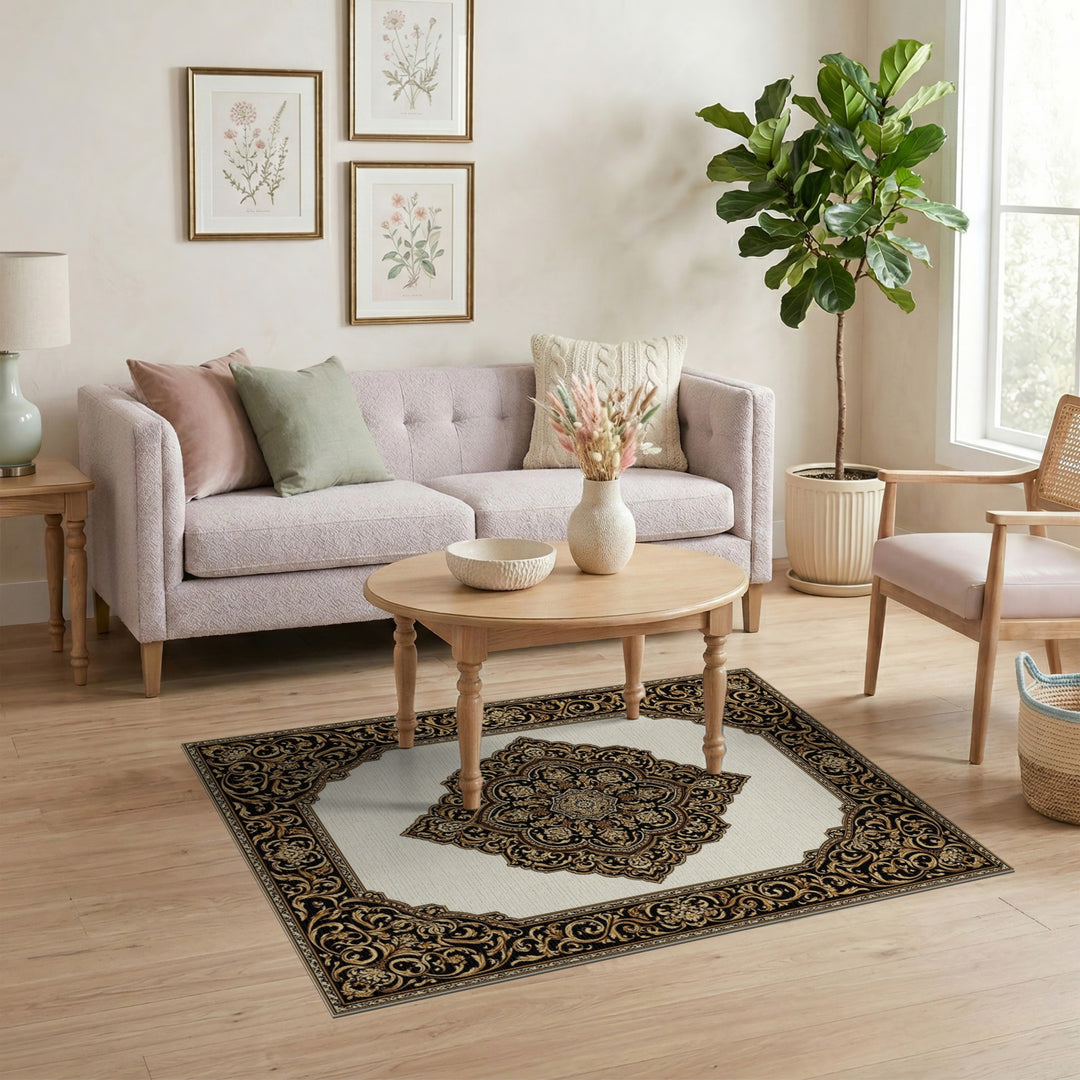 Luxury Black Gold Persian Medallion Area Rug