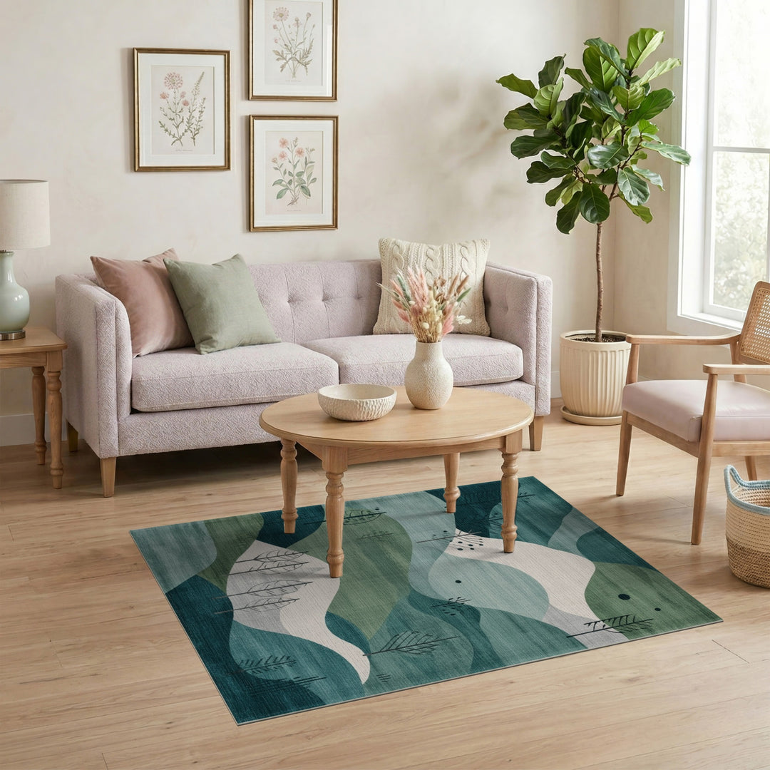 Blue Teal Abstract Hills Area Rug