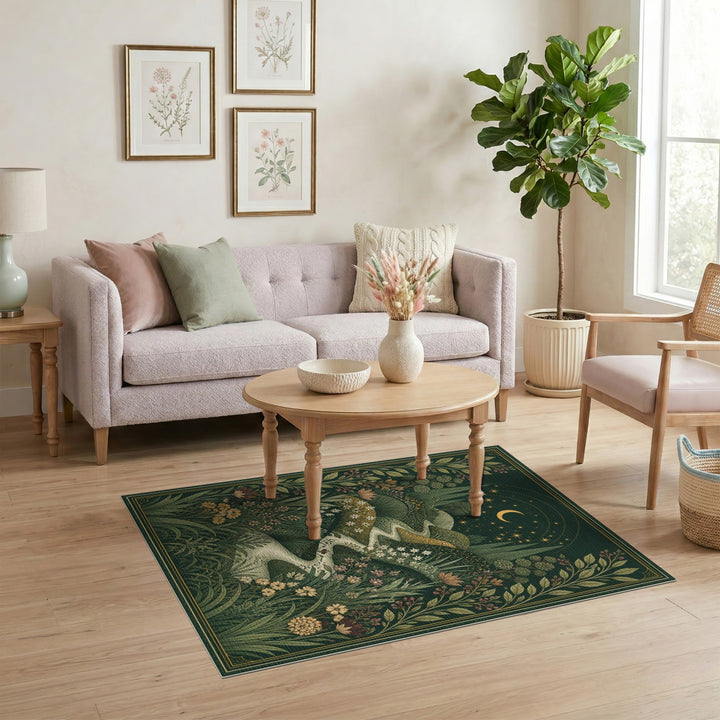 Moonlit Floral Path Green Area Rug