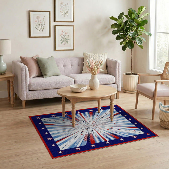 Geometric Modern Patriotic Starburst Area Rug