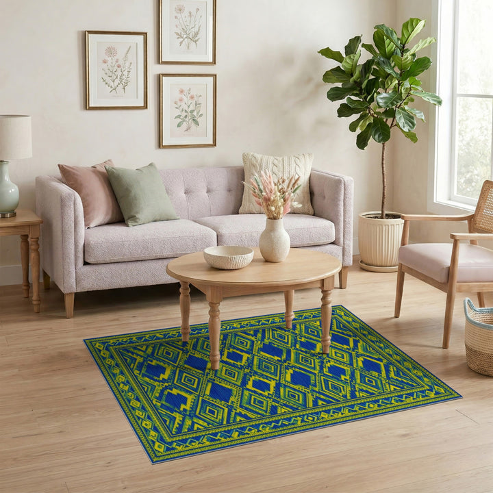 Bold Blue Yellow Geometric Modern Area Rug