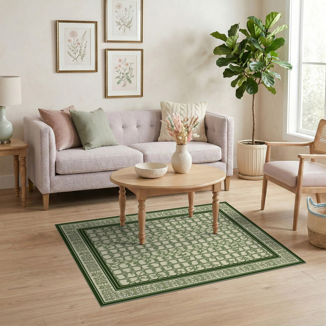 Green Floral Vintage Area Rug