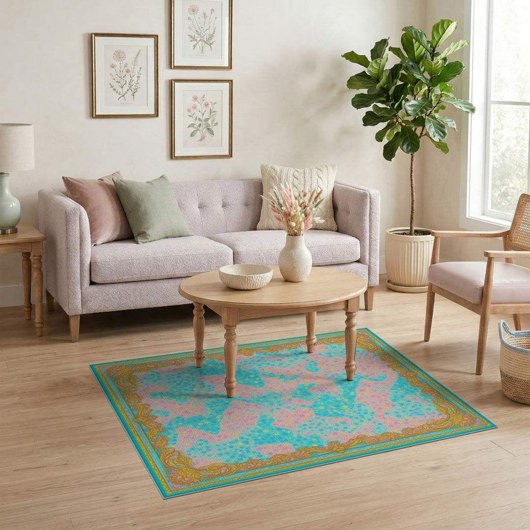 Abstract Blue Teal Dot Area Rug
