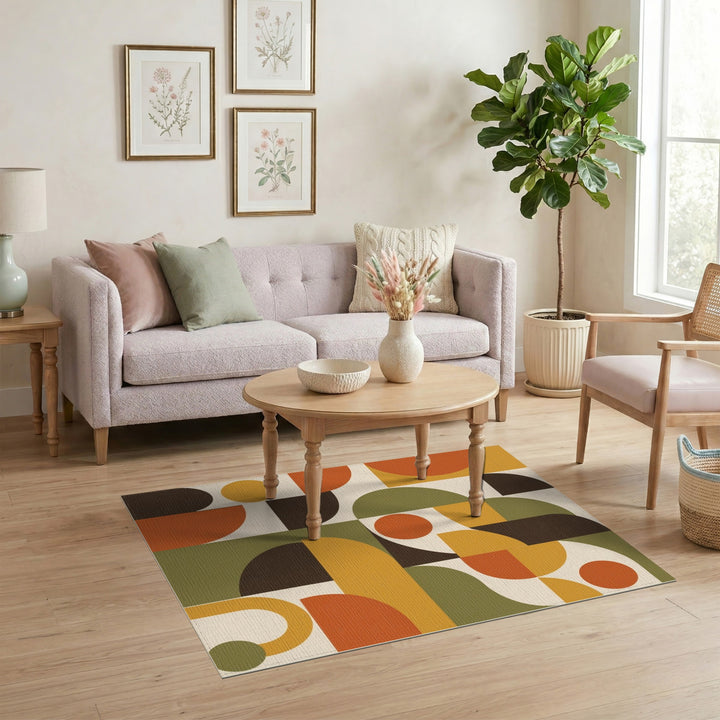 Warm Geometric Abstract Area Rug