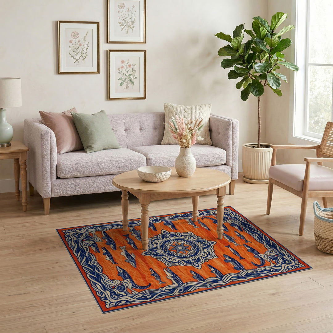 Orange Alligator Fish Area Rug