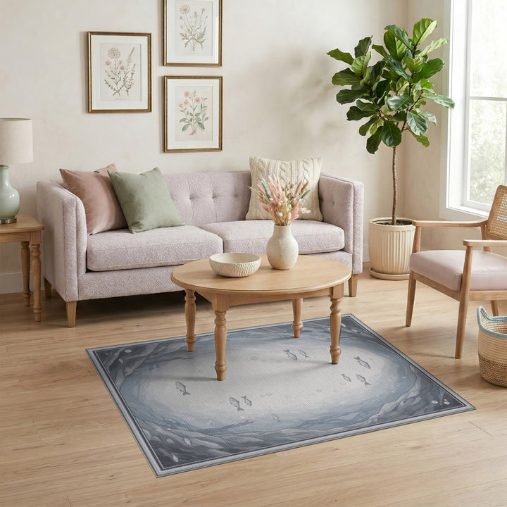 Blue Teal Fish Grotto Washable Area Rug
