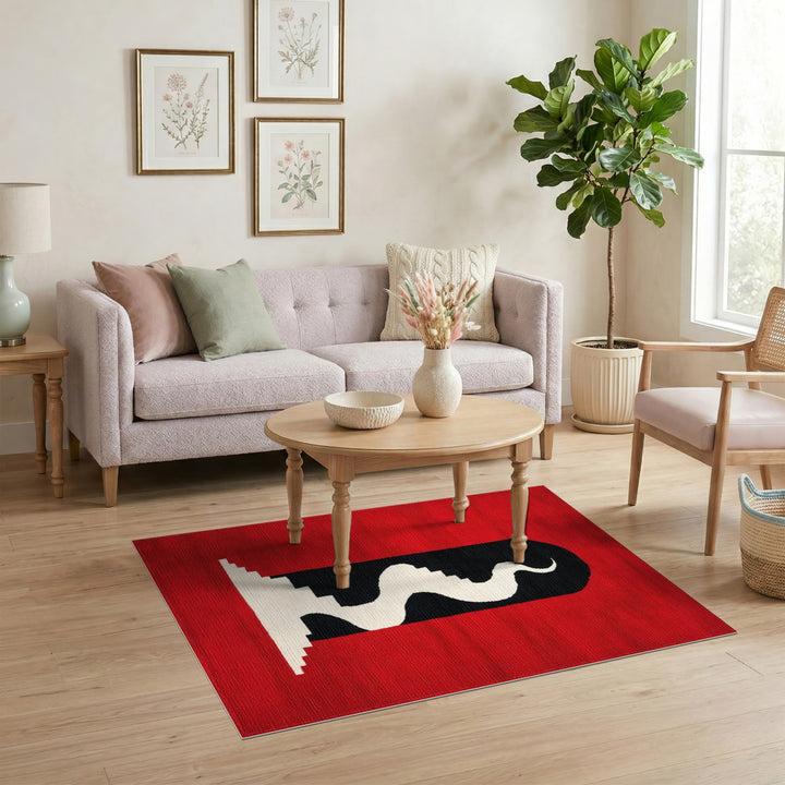 Red Abstract Arch Wave Area Rug