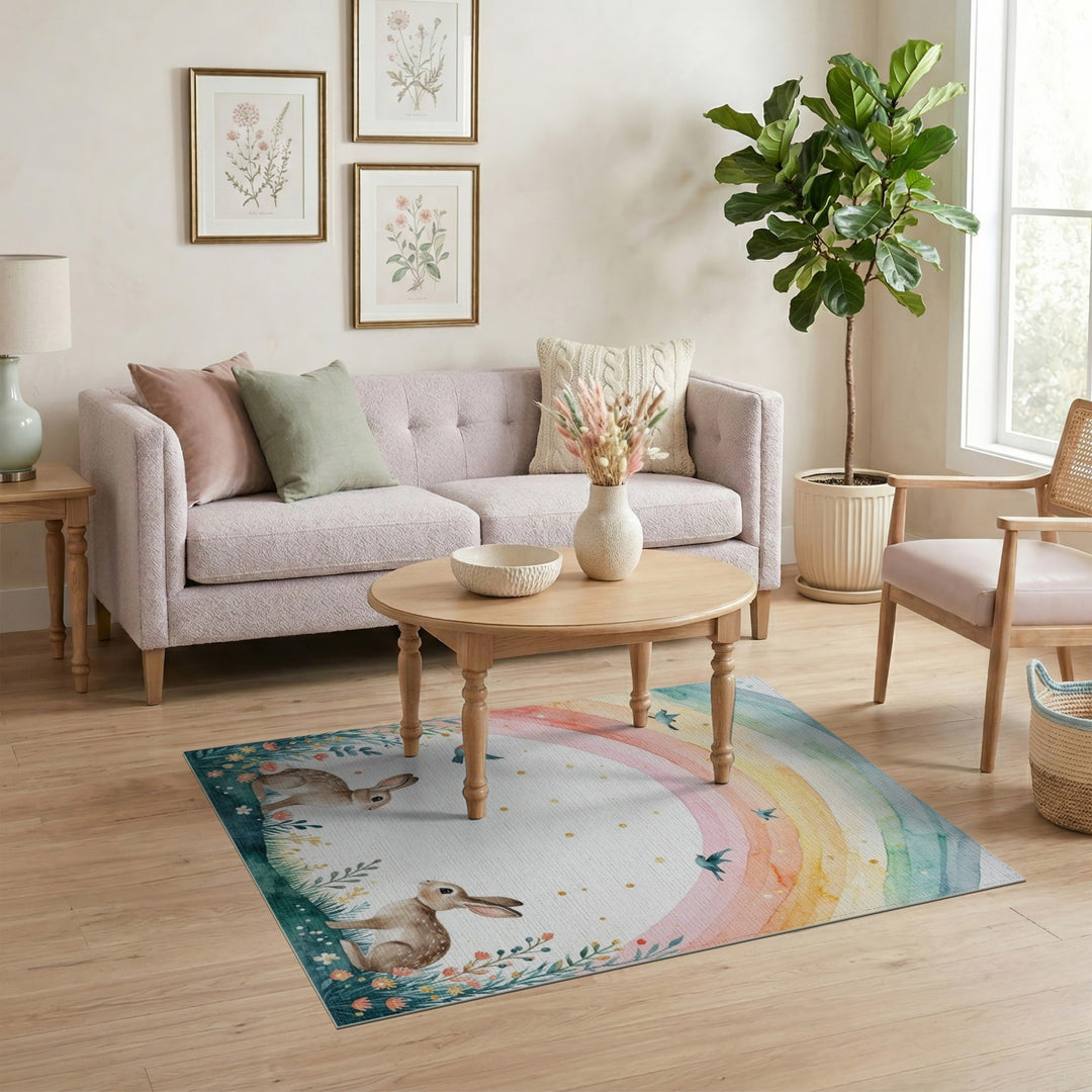 Rainbow Bunny Kids Area Rug