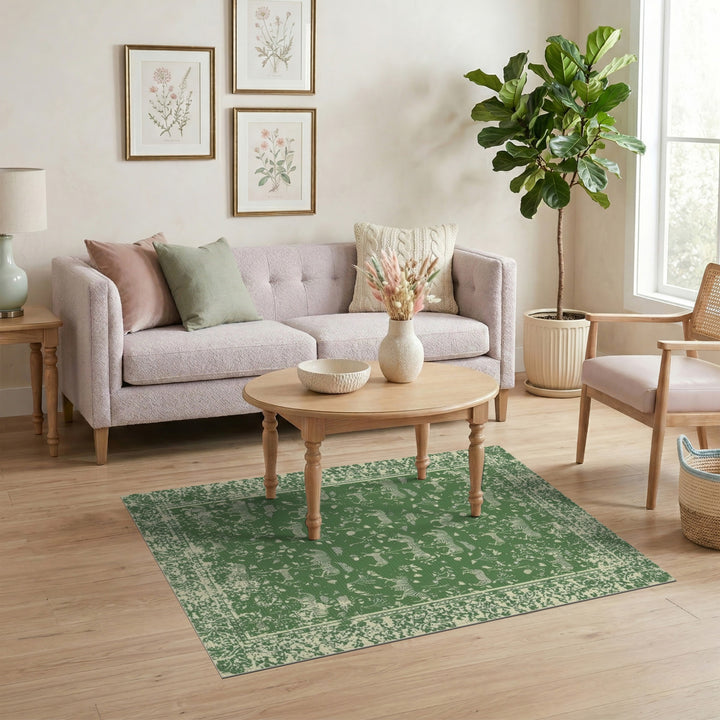 Green Zebra Floral Area Rug
