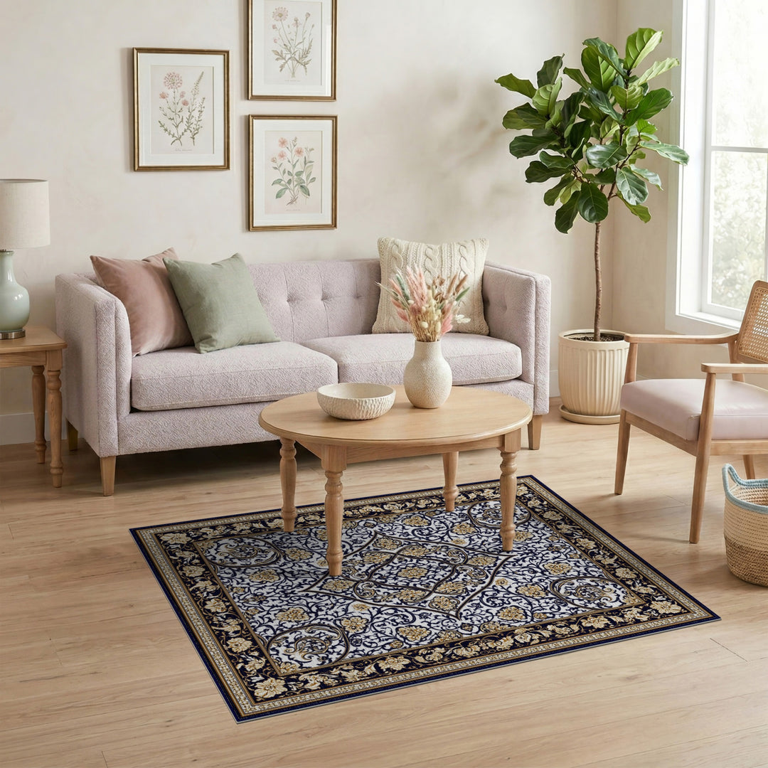 Black Gold Persian Floral Medallion Rug