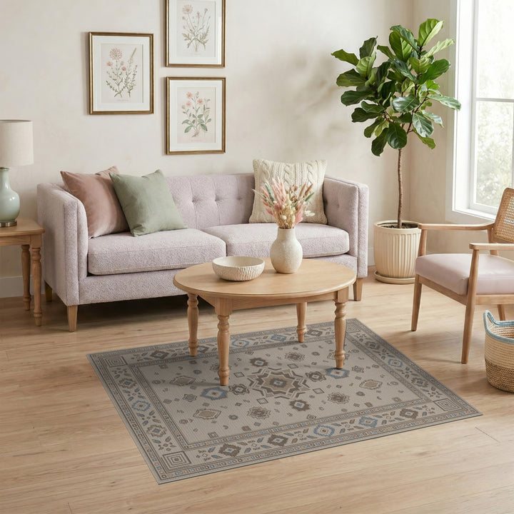 Beige and Neutral Beige Geometric Medallion Area Rug