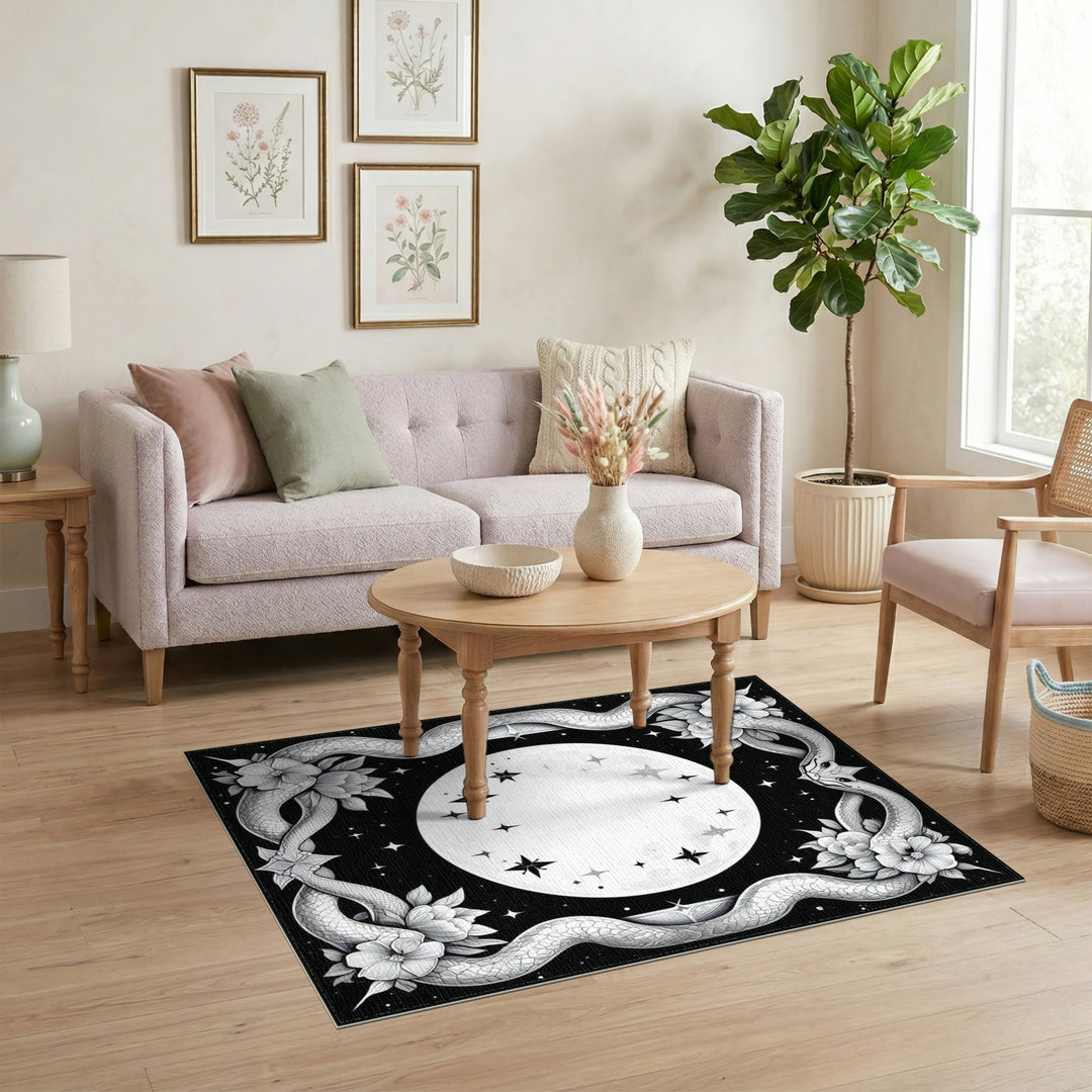 Twin Serpent Moon Black White Area Rug