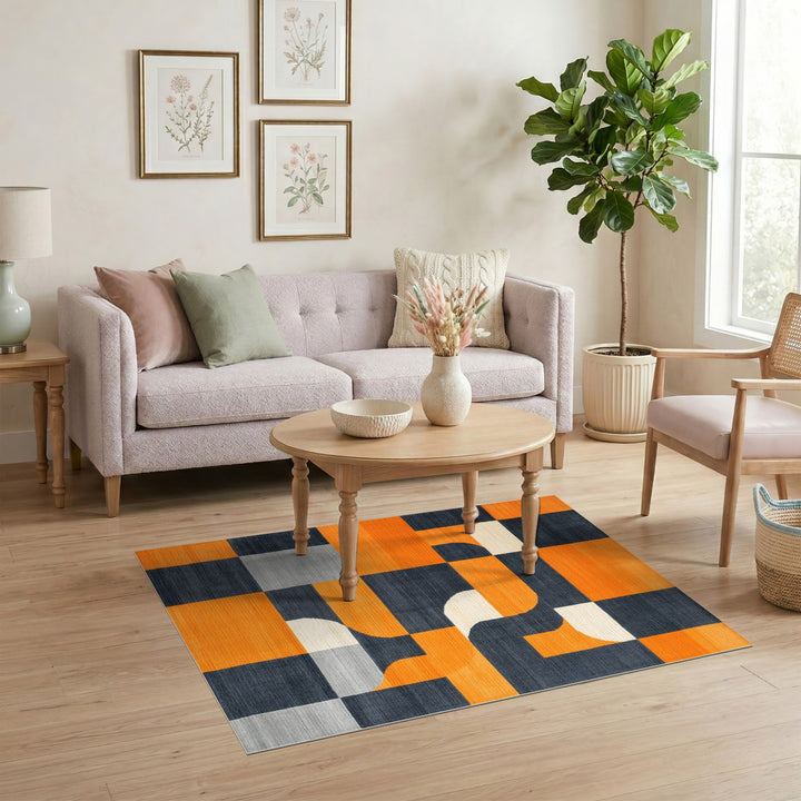Multi-color and Patterns Bold Orange Geometric Area Rug