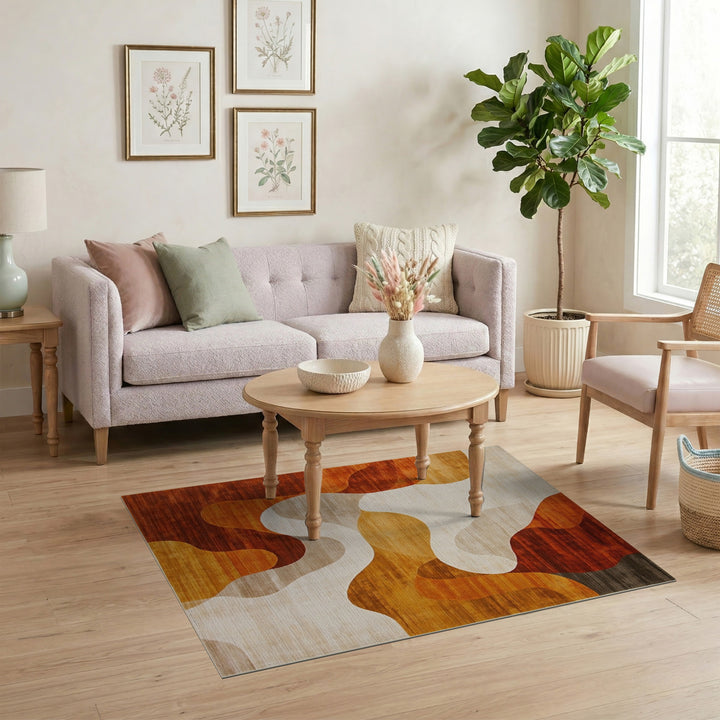 Orange Wave Orange Abstract Wave Area Rug