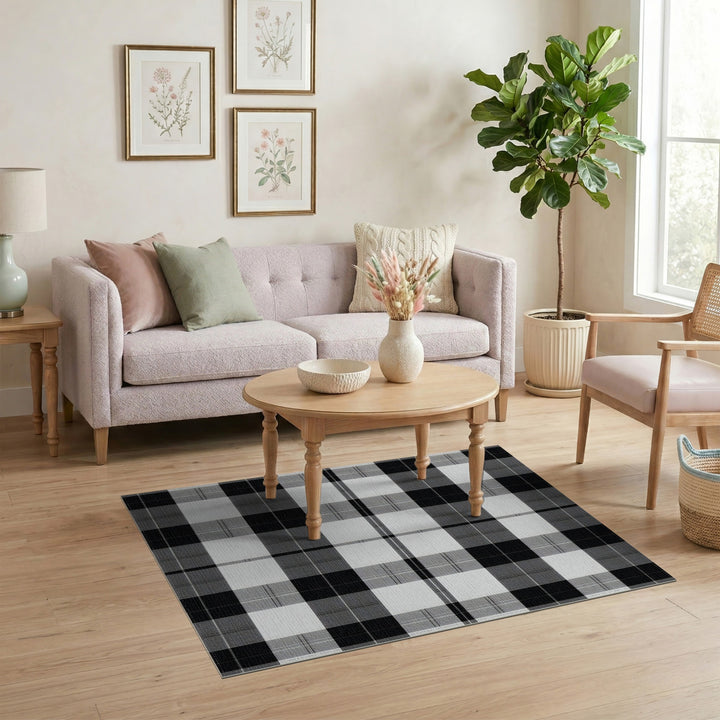 Black White Checkered Geometric Area Rug