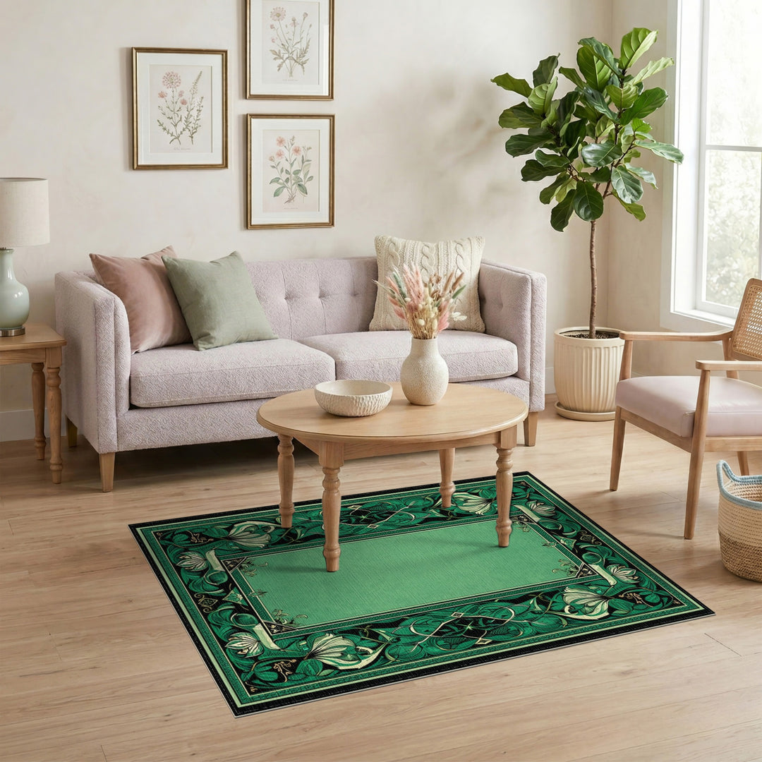 Green Floral Vintage Area Rug