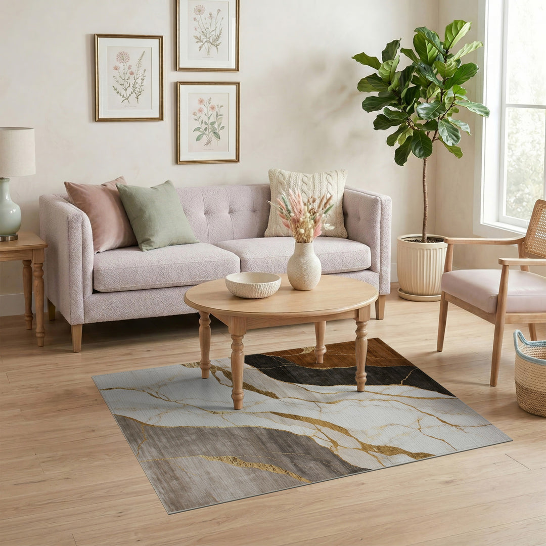 Brown Gold Abstract Marble Area Rug