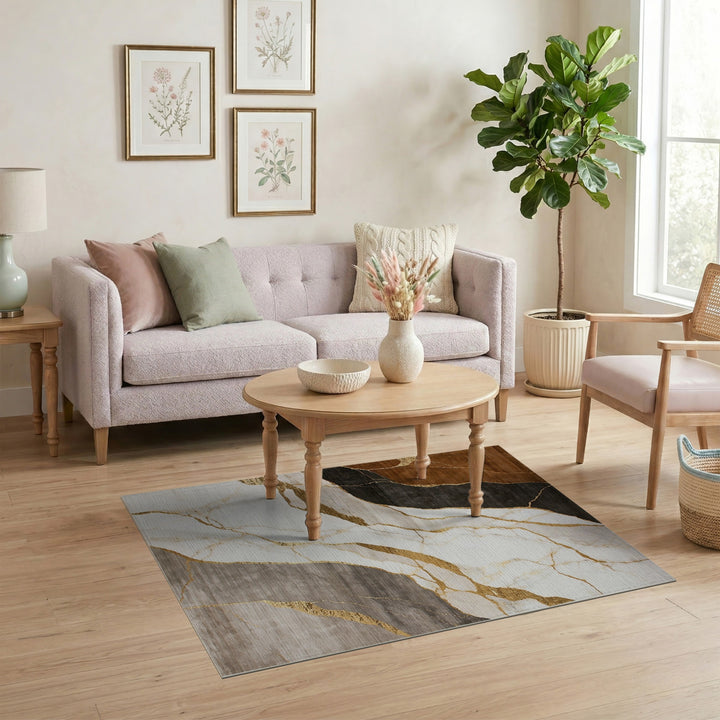 Brown Gold Abstract Marble Area Rug