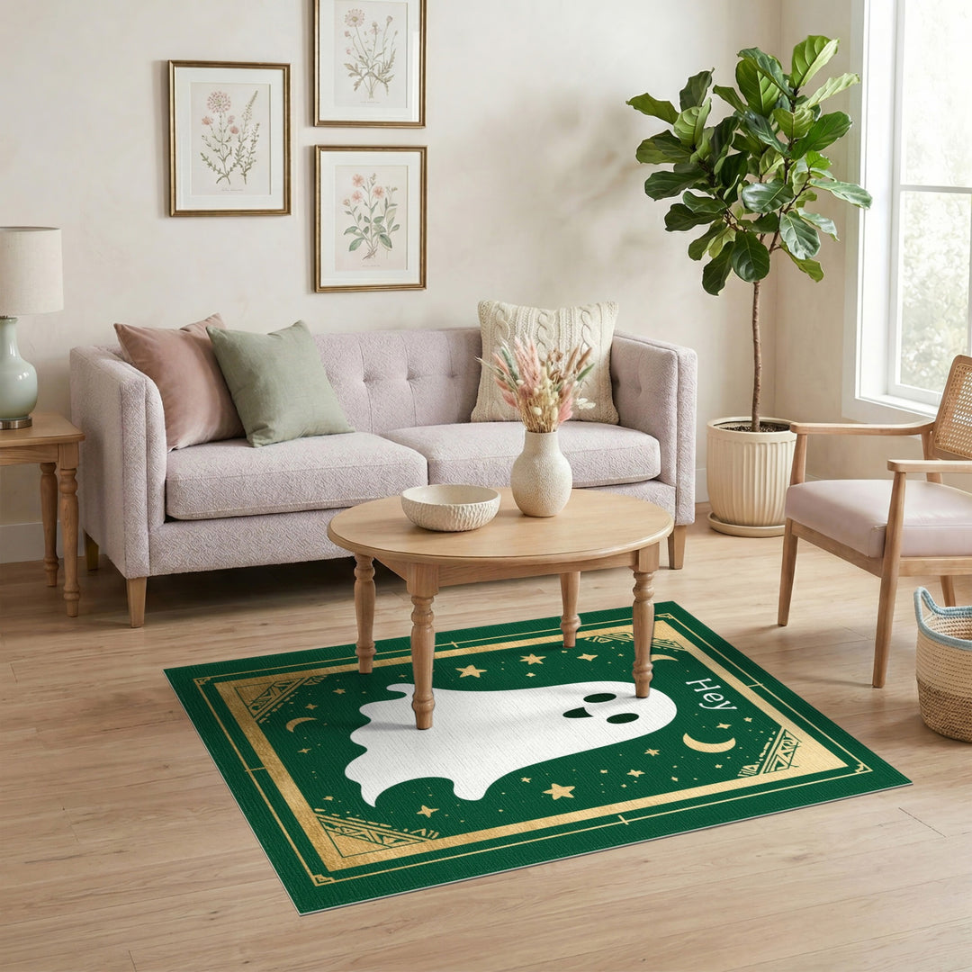 Cute Ghost Green Kids Area Rug