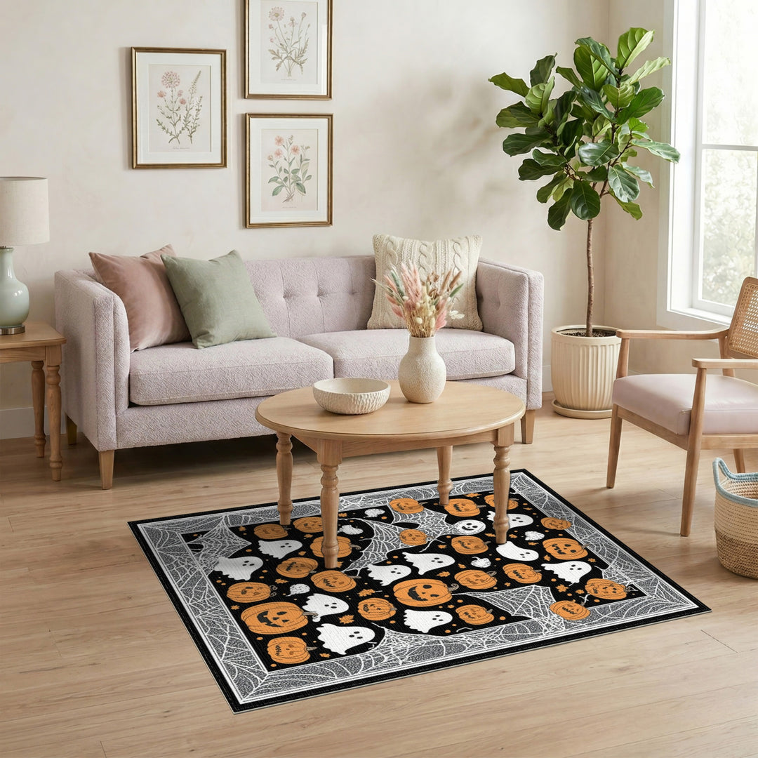Multi-color and Patterns Spooky Halloween Pumpkin Ghost Area Rug