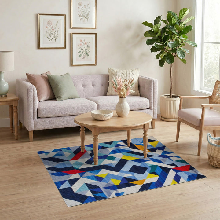 Blue Geometric Modern Area Rug