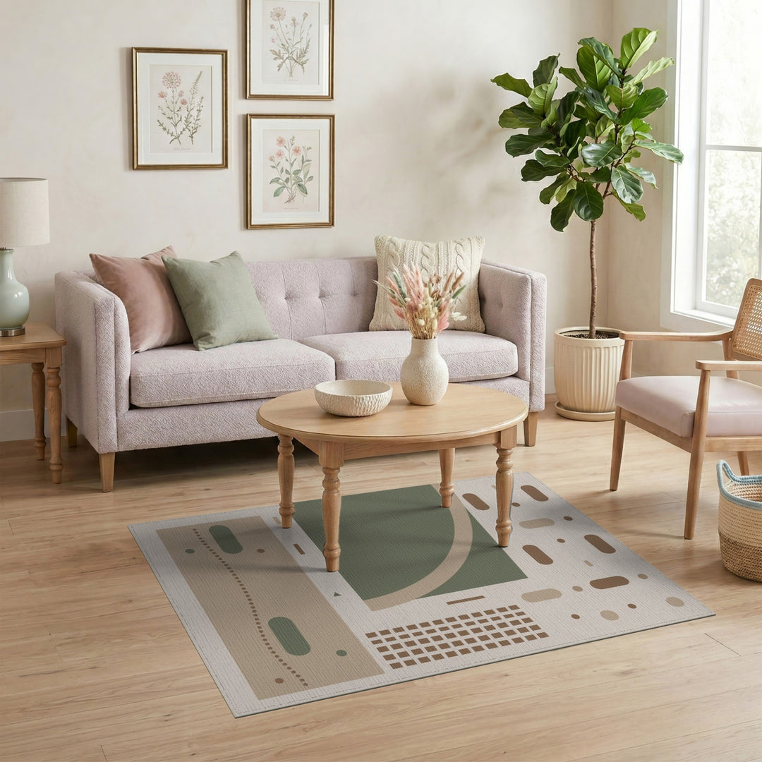 Beige Geometric Abstract Area Rug