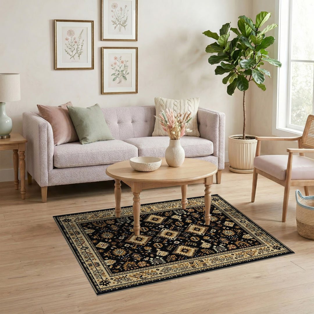 Heritage Tribal Black and Tan Geometric Area Rug