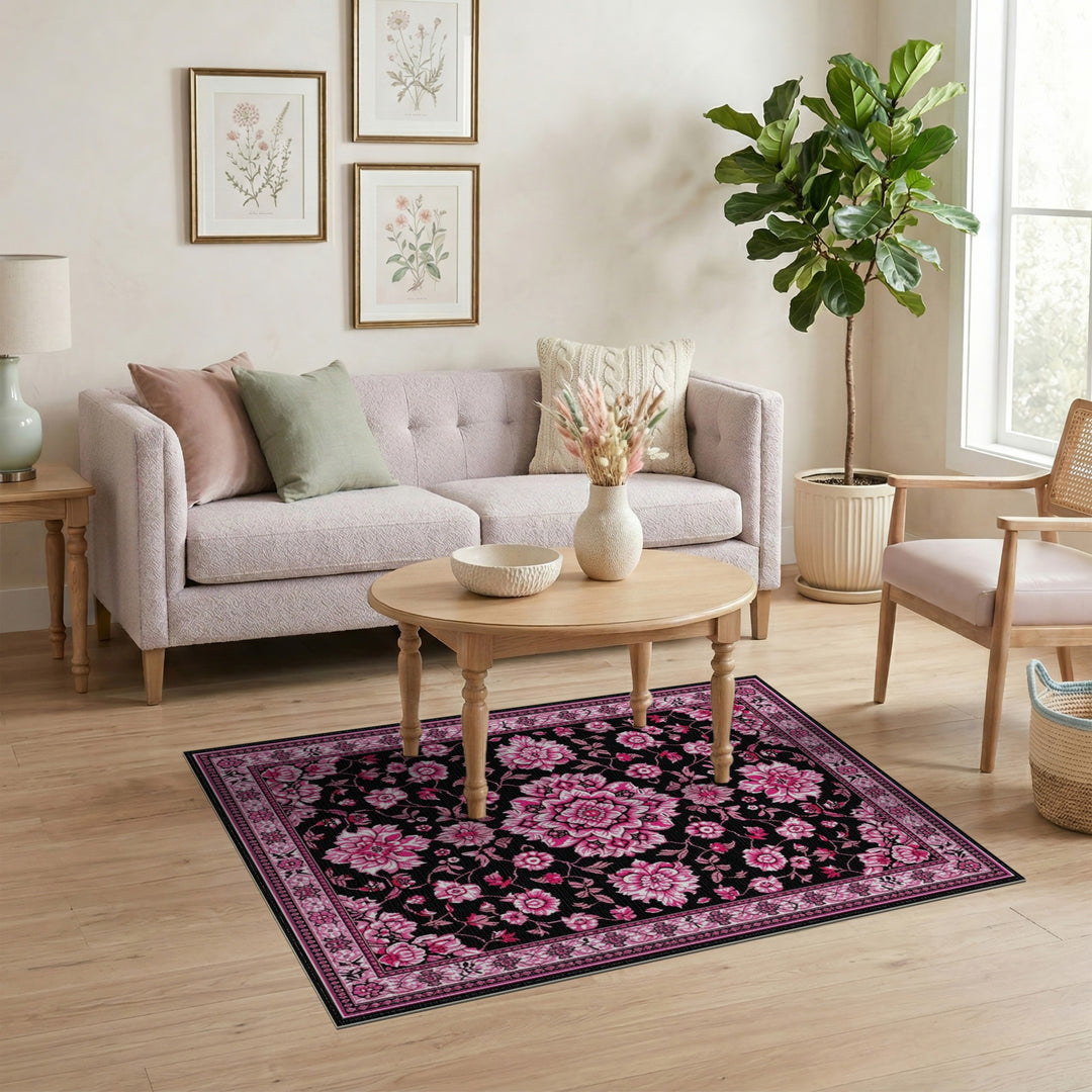 Pink Floral Medallion Vintage Area Rug