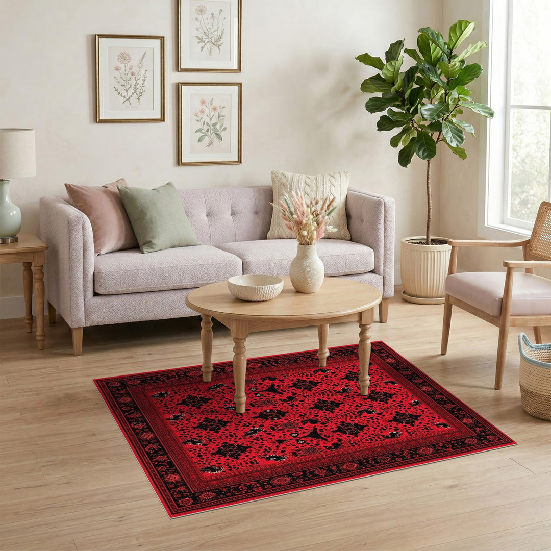 Red Traditional Persian Bold Red Persian Medallion Area Rug