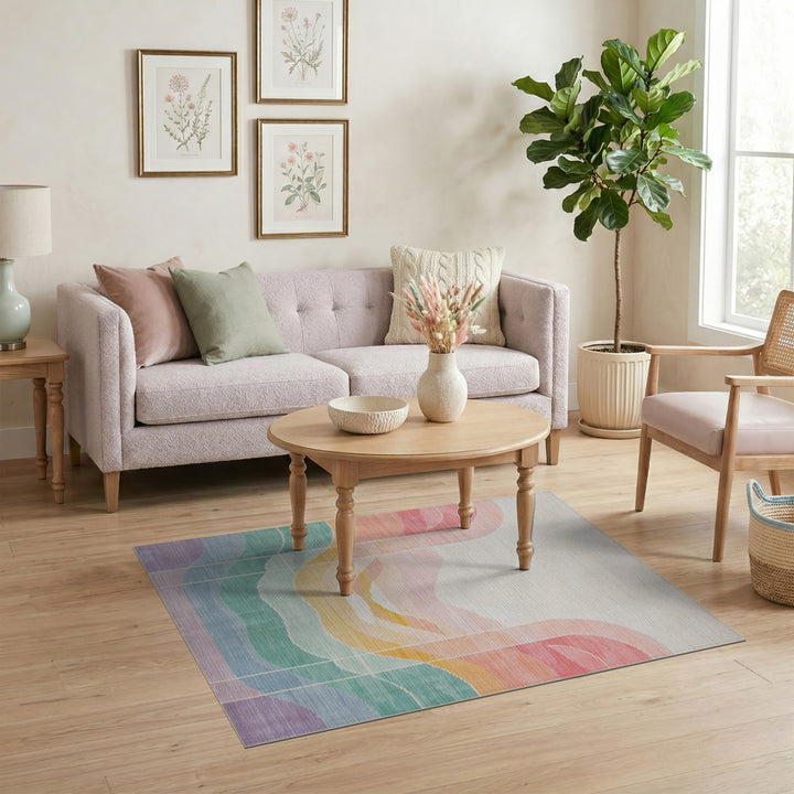 Multi-color and Patterns Vibrant Rainbow Wave Area Rug