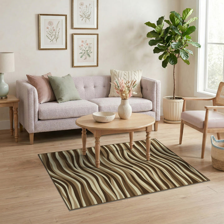 Wavy Brown Striped Area Rug