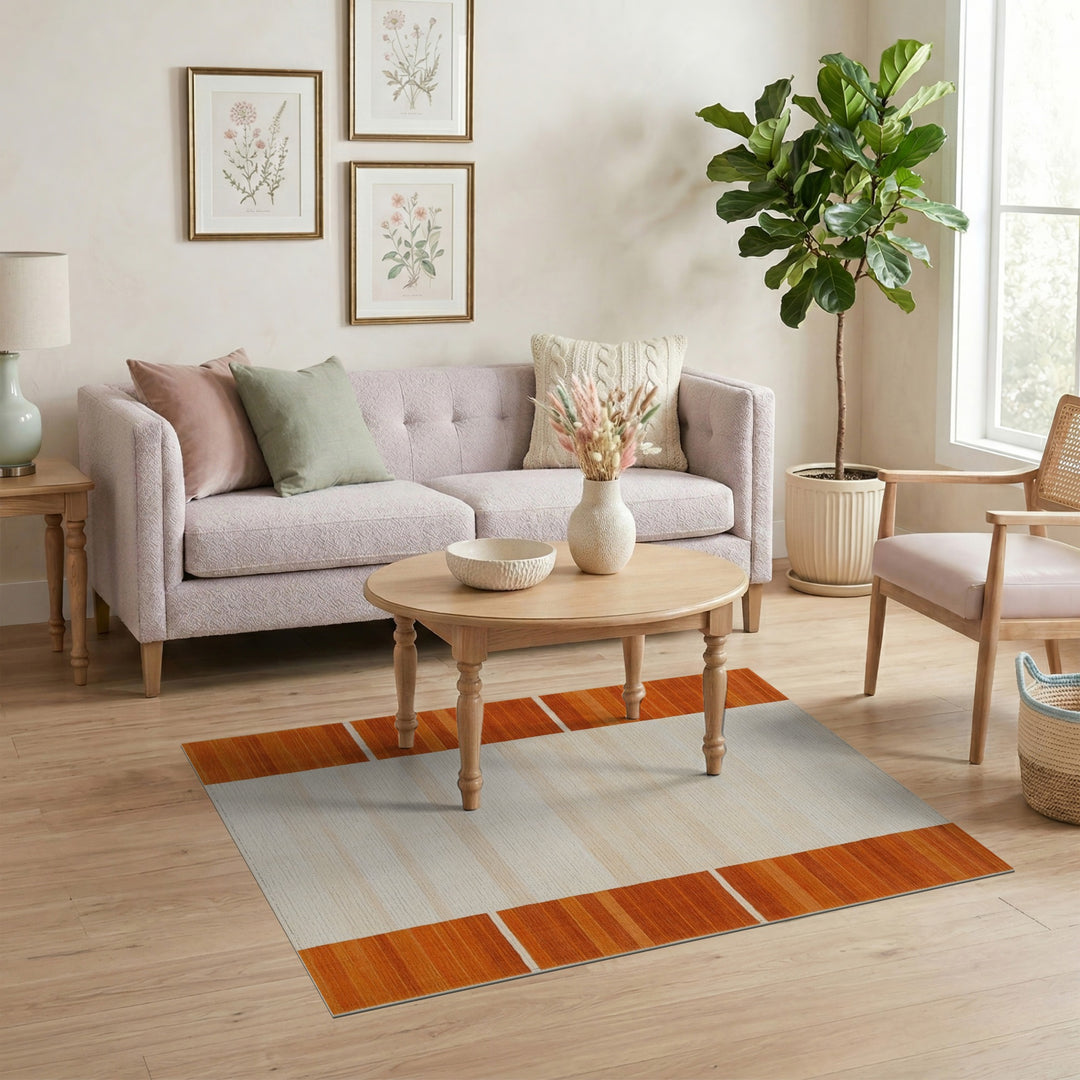 Orange Striped Border Geometric Area Rug
