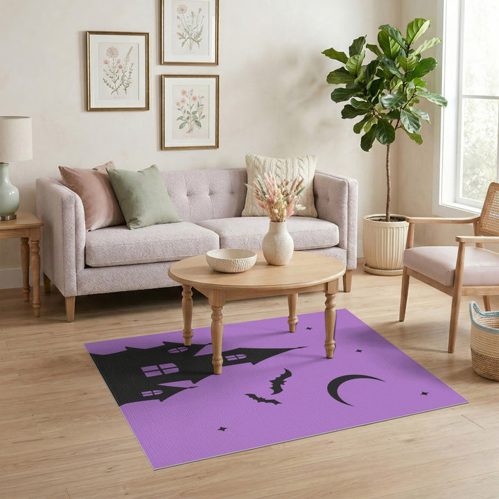 Purple Haunted House Halloween Washable Area Rug