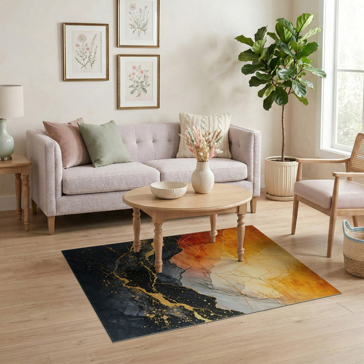 Abstract Gold and Orange Area Rug