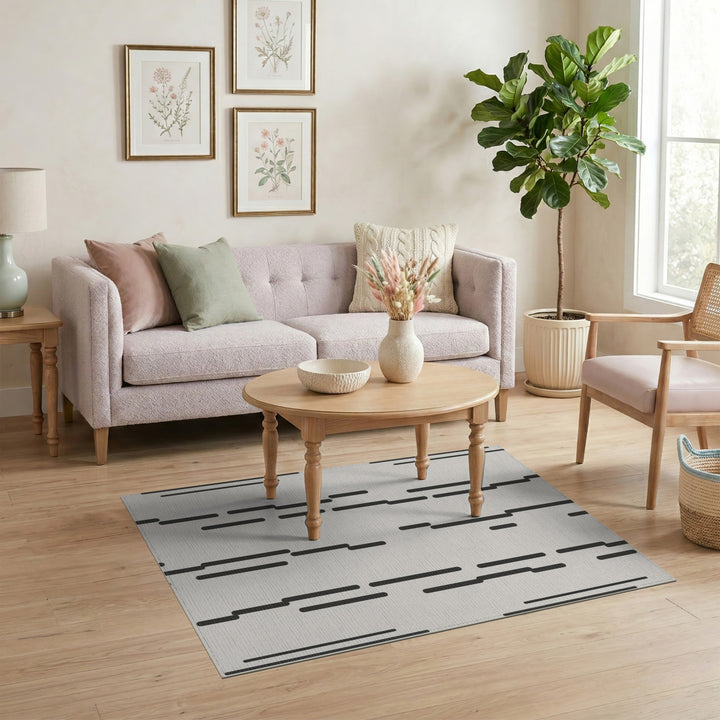 Black Vertical Line Geometric Area Rug