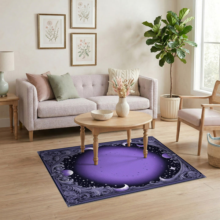 Celestial Purple Moon and Stars Area Rug