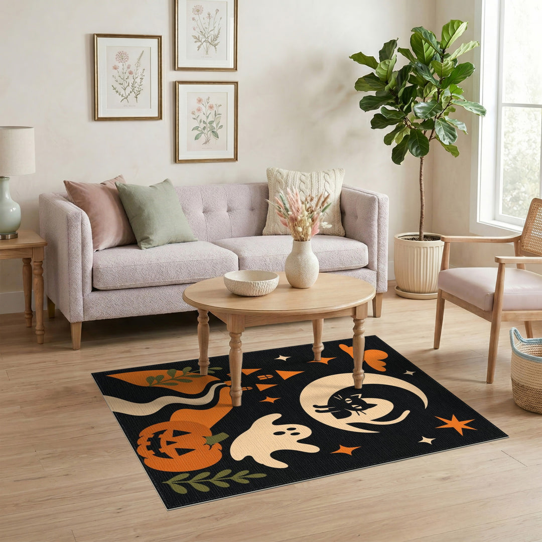 Halloween Black Cat Moon Kids Area Rug