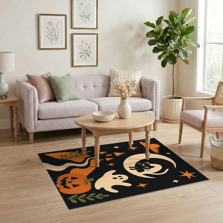 Halloween Black Cat Moon Kids Area Rug