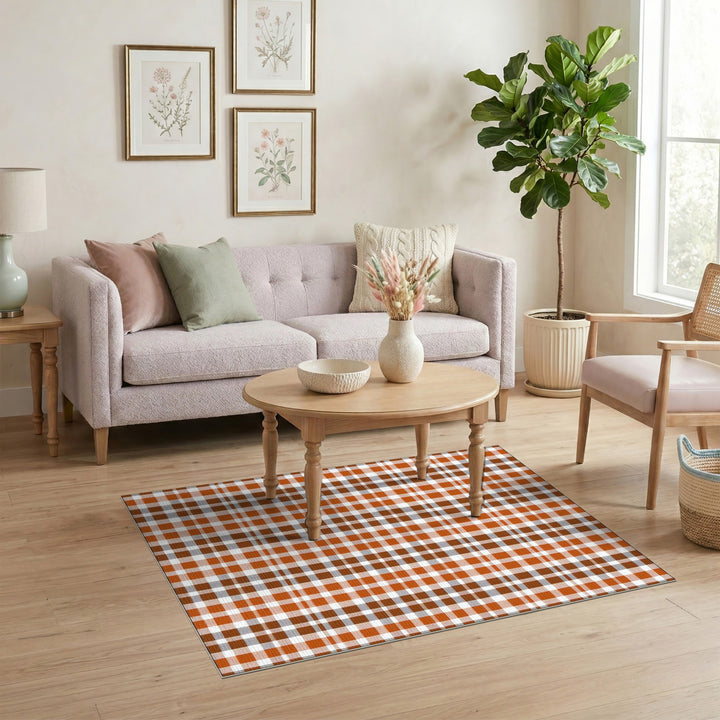 Orange Gingham Check Farmhouse Area Rug