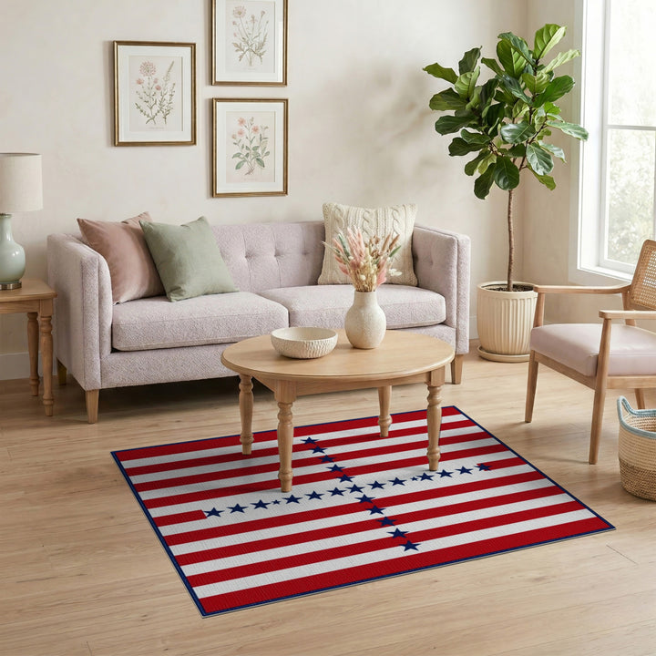 Red Striped Star Cross Area Rug