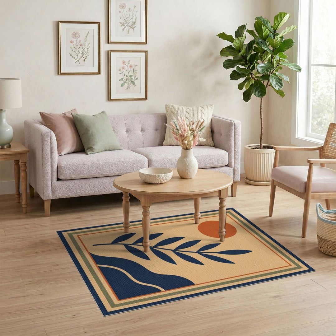 Abstract Leaf Sun Beige Area Rug