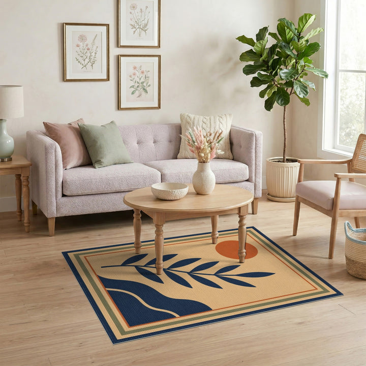 Abstract Leaf Sun Beige Area Rug