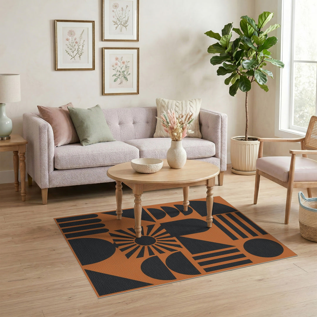 Orange Black Geometric Sunburst Area Rug