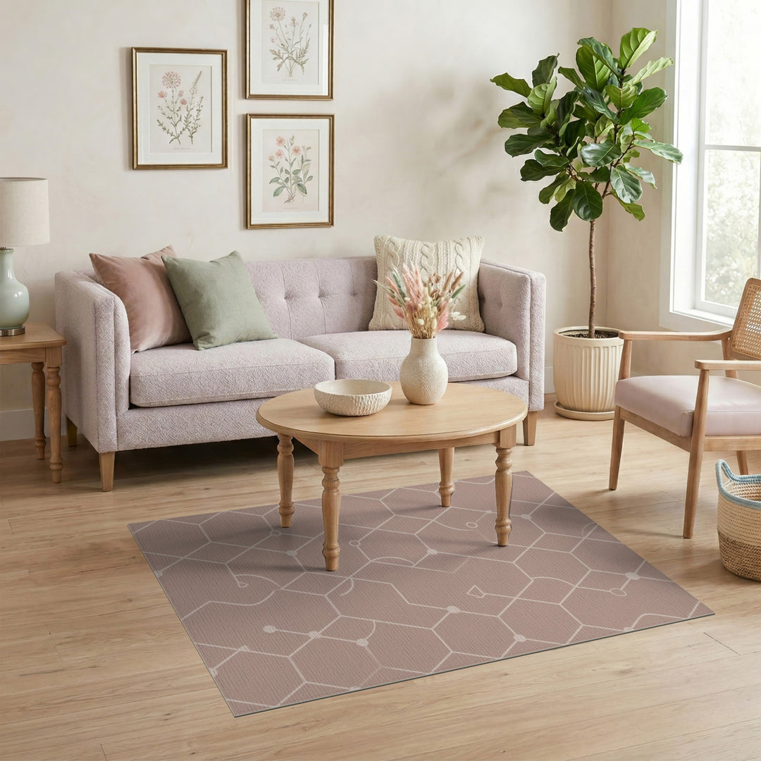Beige and Neutral Beige Geometric Hexagon Area Rug
