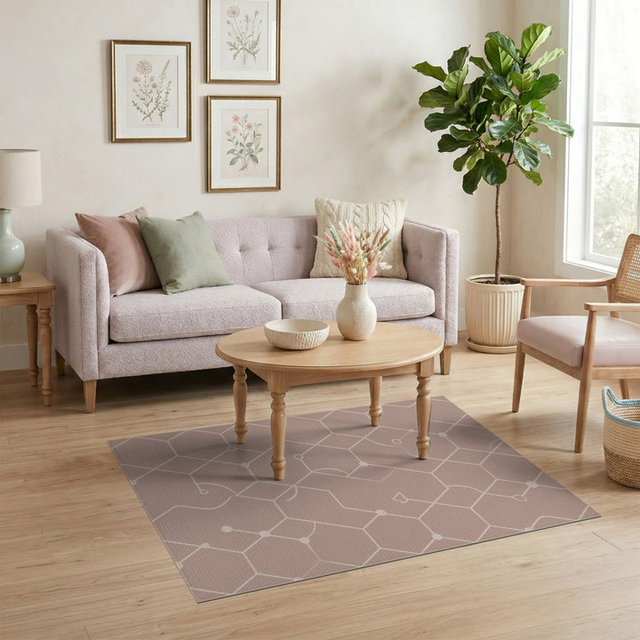 Beige and Neutral Beige Geometric Hexagon Area Rug
