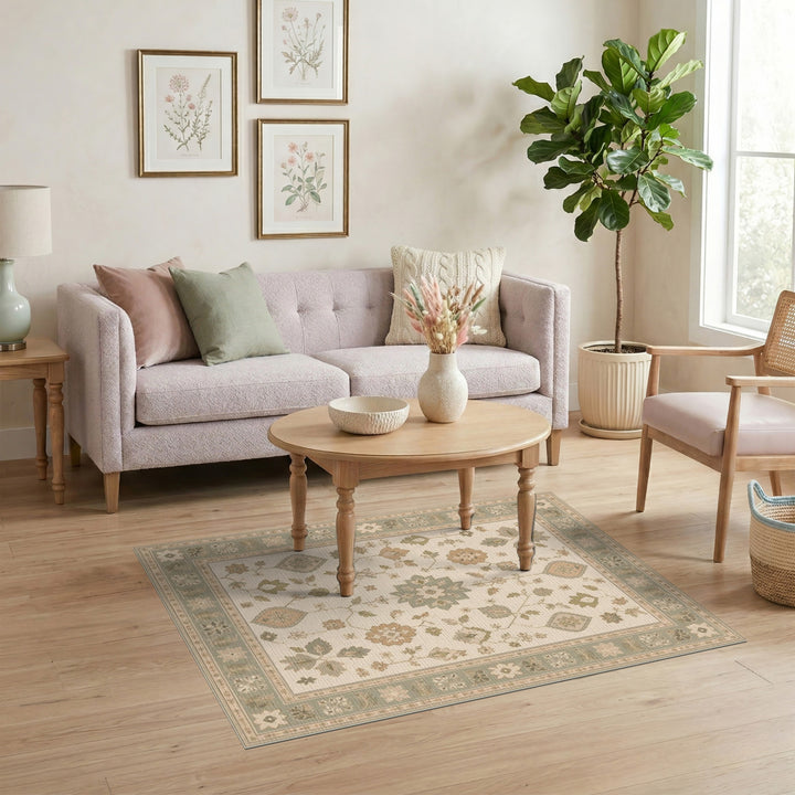 Beige Floral Vintage Medallion Area Rug