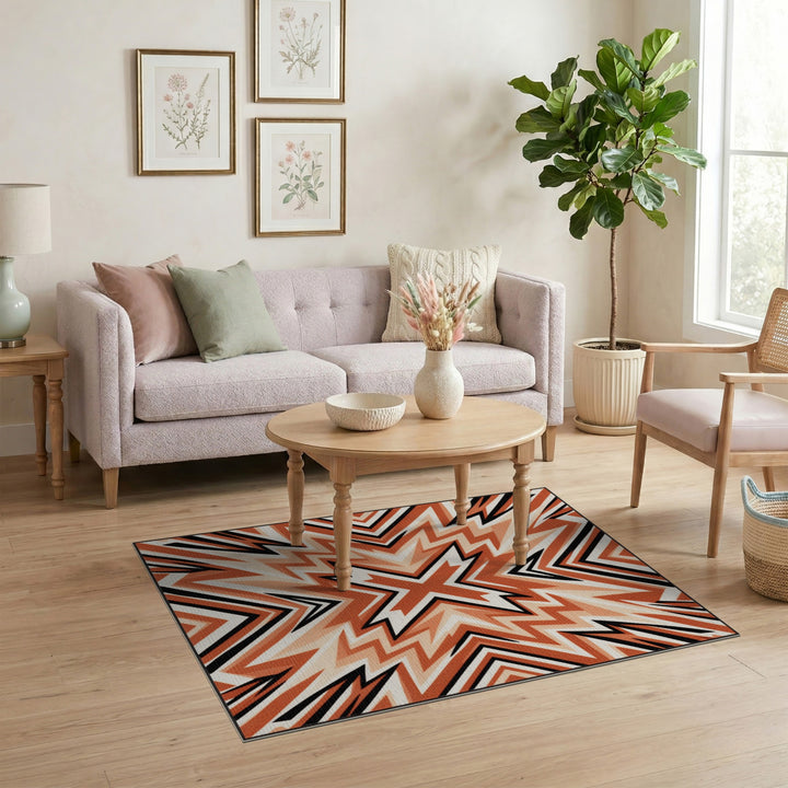 Orange Geometric Chevron Star Area Rug