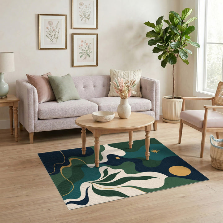 Wave Teal Abstract Wave Area Rug