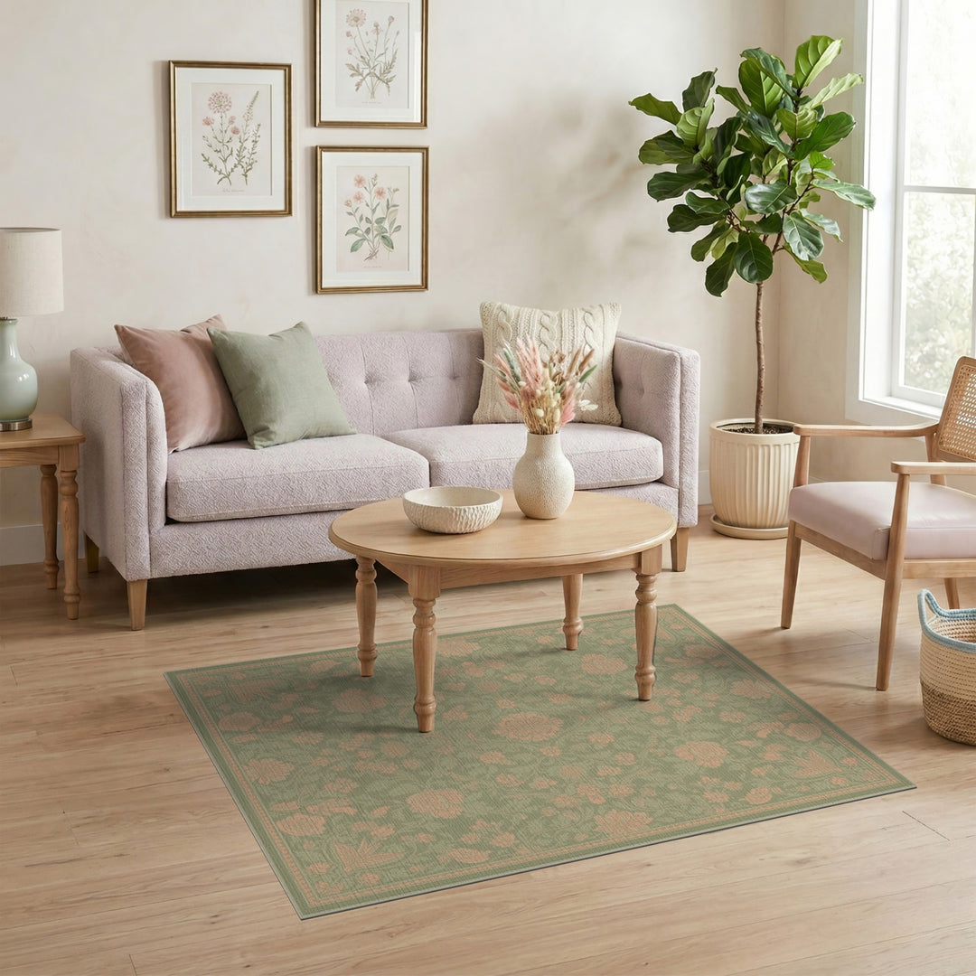 Sage Green Floral Vintage Area Rug