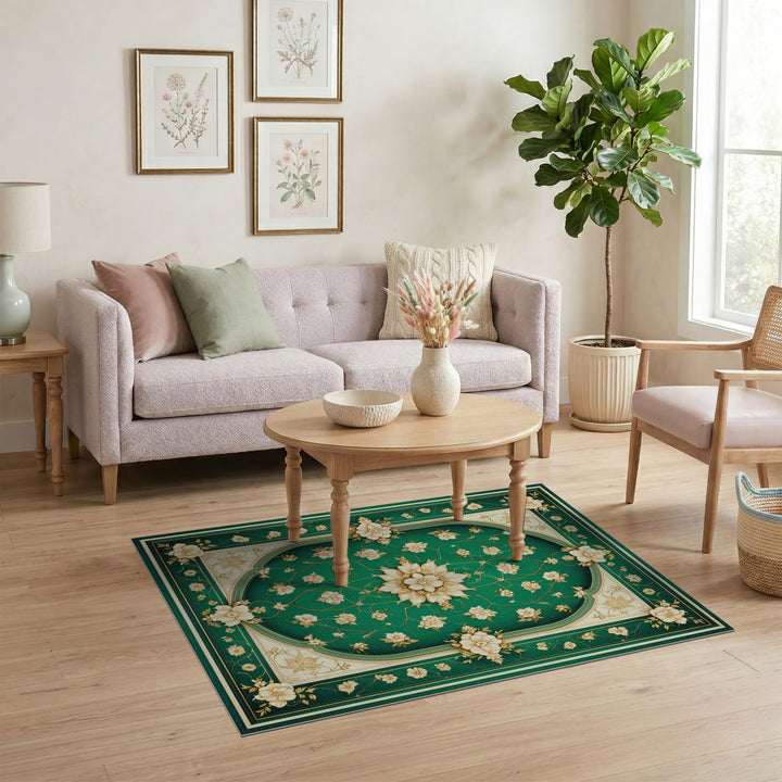 Green Floral Vintage Area Rug